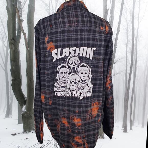Horror Guys Christmas Flannel Shirt, Slashin' Through the Snow, Large - Picture 1 of 10